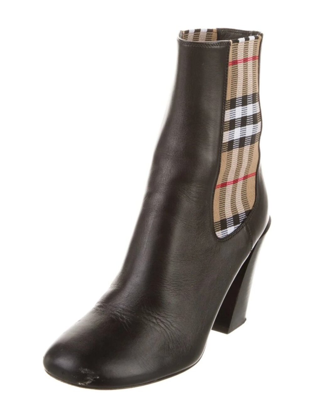 Burberry Leather Plaid Print Sock Boots SIZE 7